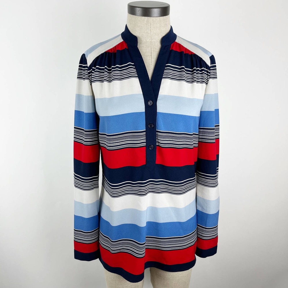 346 Brooks Brothers Women's Red White Blue Striped Long Sleeve Top